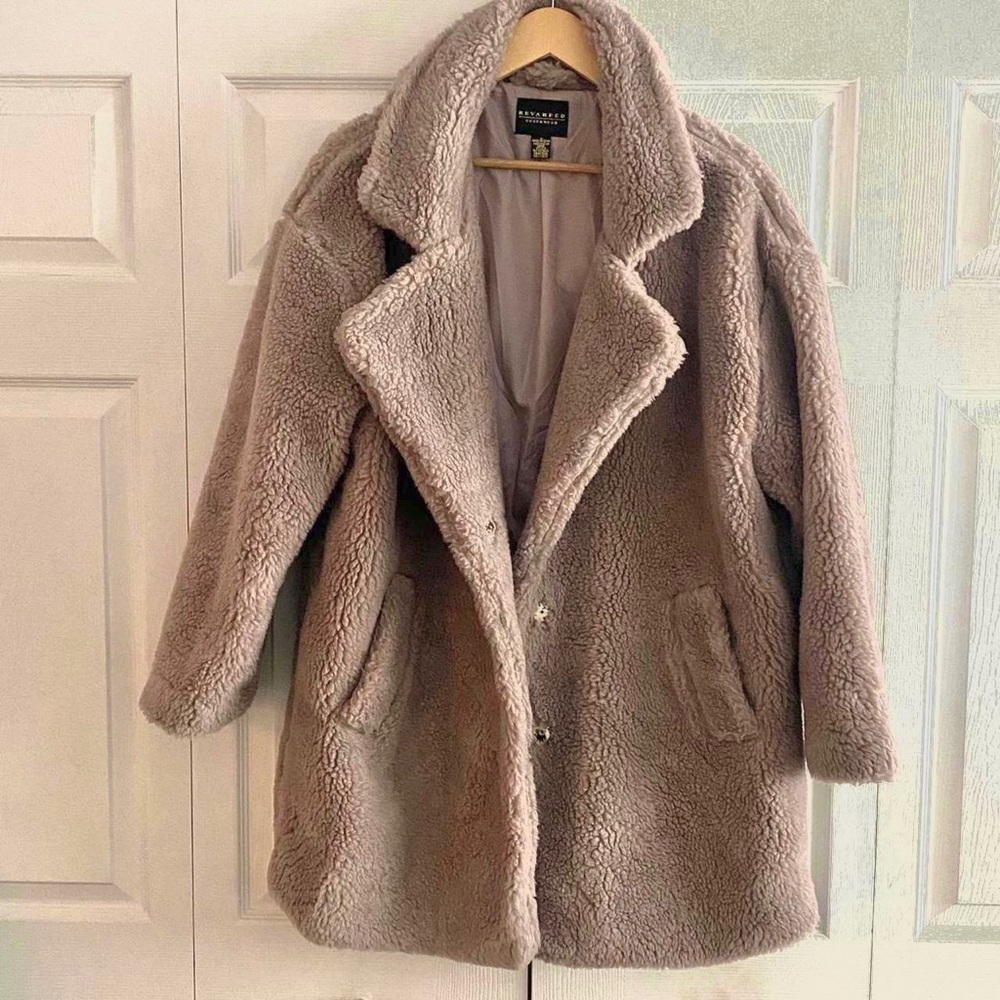 Mauve Oversized Teddy Wool Faux Fur Lamb Coat very cute and excellent shape
